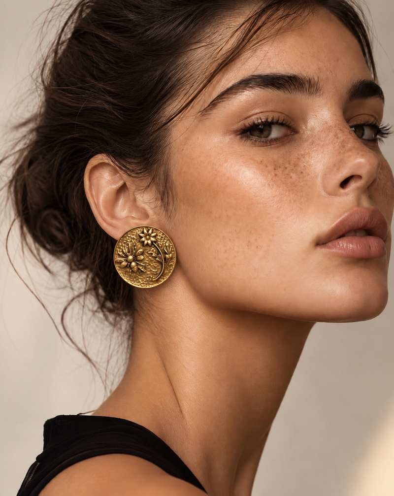 Rustic Gold Floral Earrings