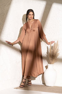 Umber Hour — Rose Silk Maxi Dress with Jali Stitch