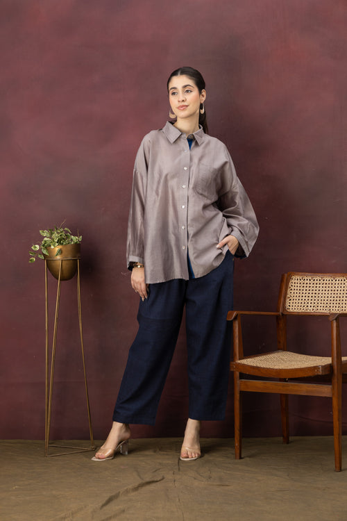 Undertone — Smoky Mauve Shirt with Indigo Contrast Placket