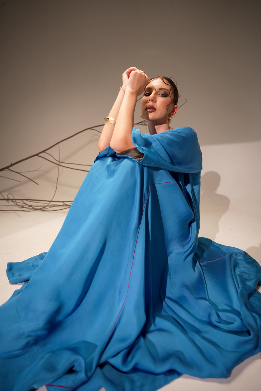 Electric Blue Rose Silk Dress