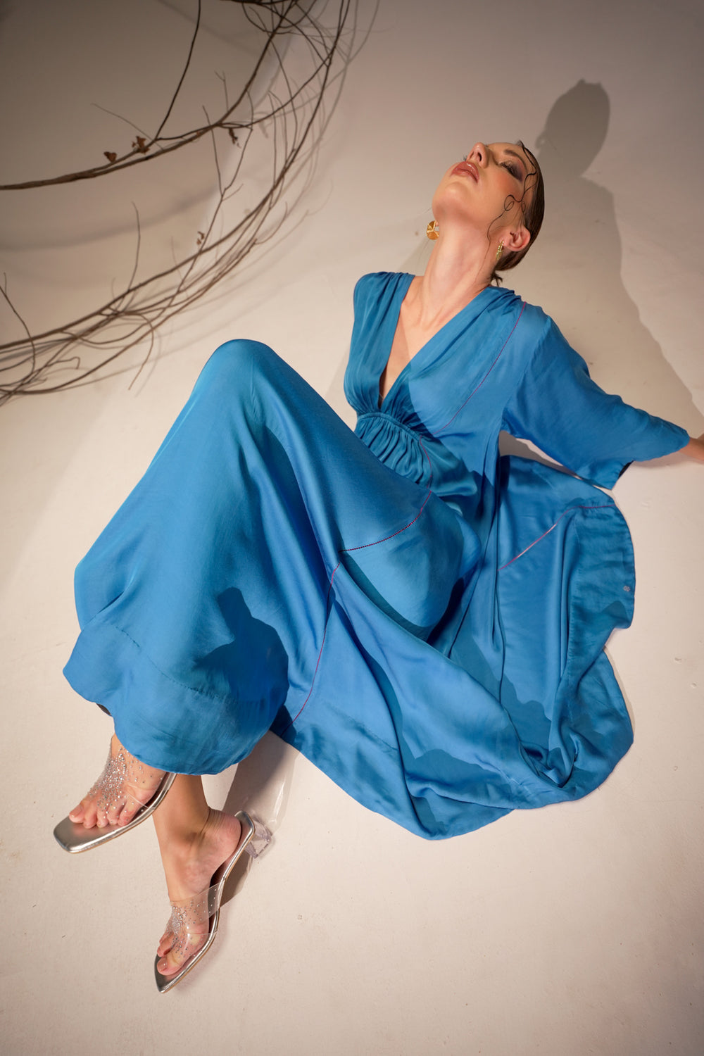 Electric Blue Rose Silk Dress