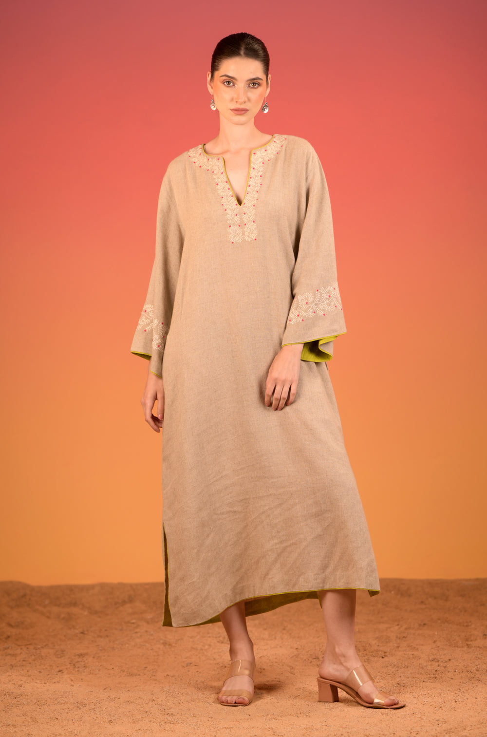Elegant Linen Cotton Dress with touch of artisanal elegance