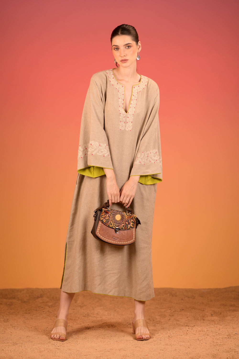 Elegant Linen Cotton Dress with touch of artisanal elegance