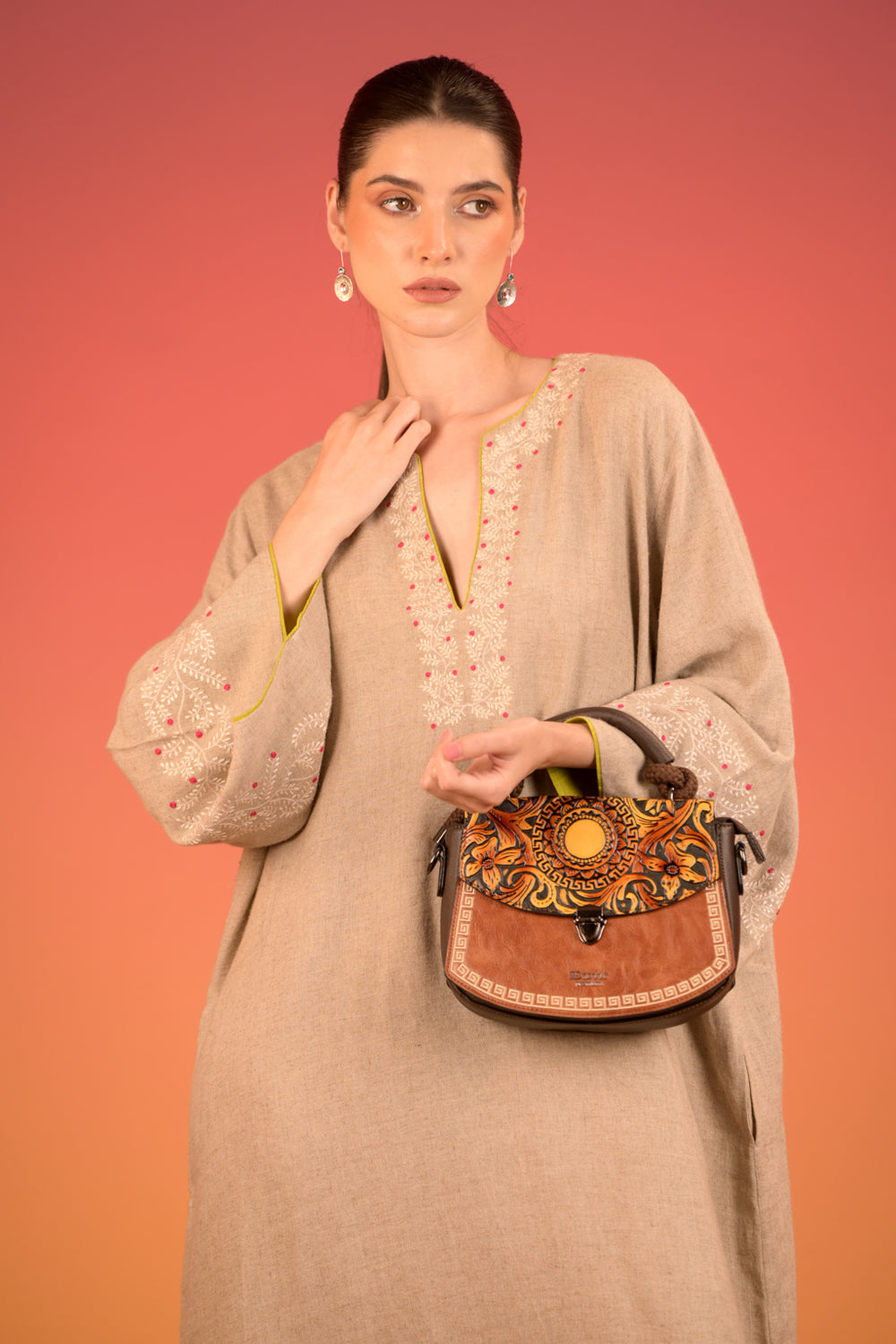 Elegant Linen Cotton Dress with touch of artisanal elegance