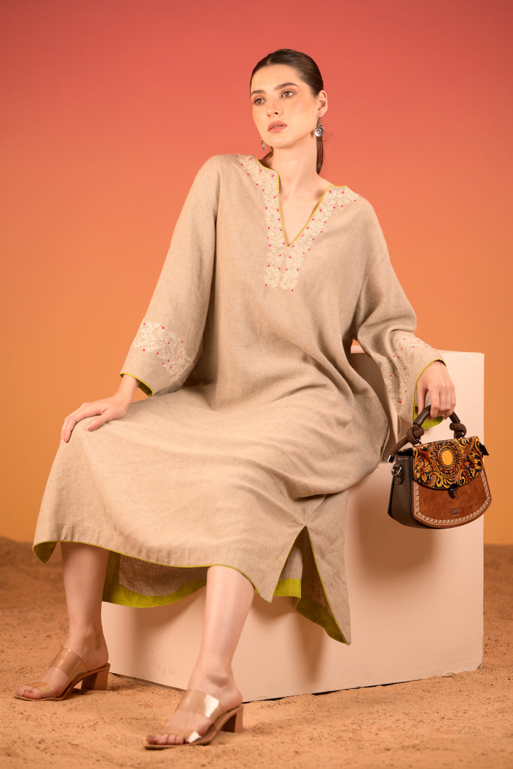 Elegant Linen Cotton Dress with touch of artisanal elegance