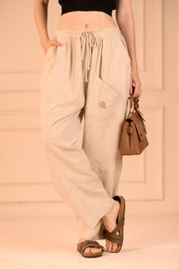 Linen Cotton Trousers with Embroidered Front Pocket (Unisex)