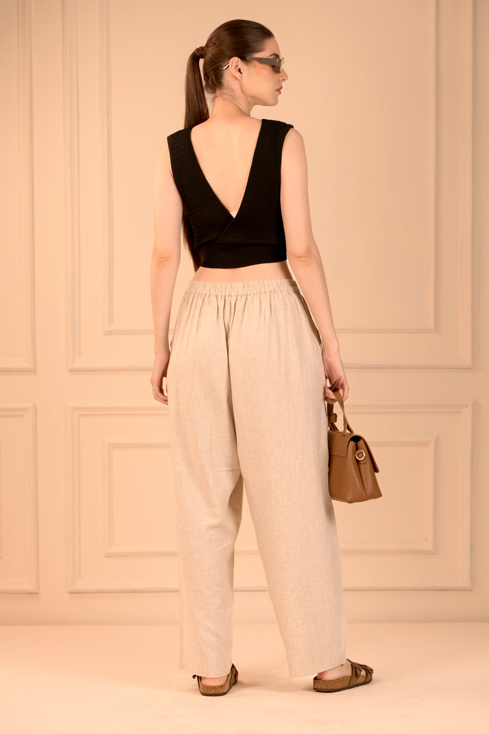 Linen Cotton Trousers with Embroidered Front Pocket (Unisex)