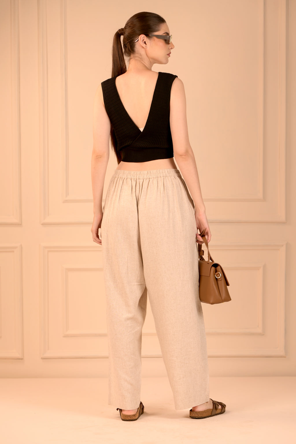 Linen Cotton Trousers with Embroidered Front Pocket (Unisex)