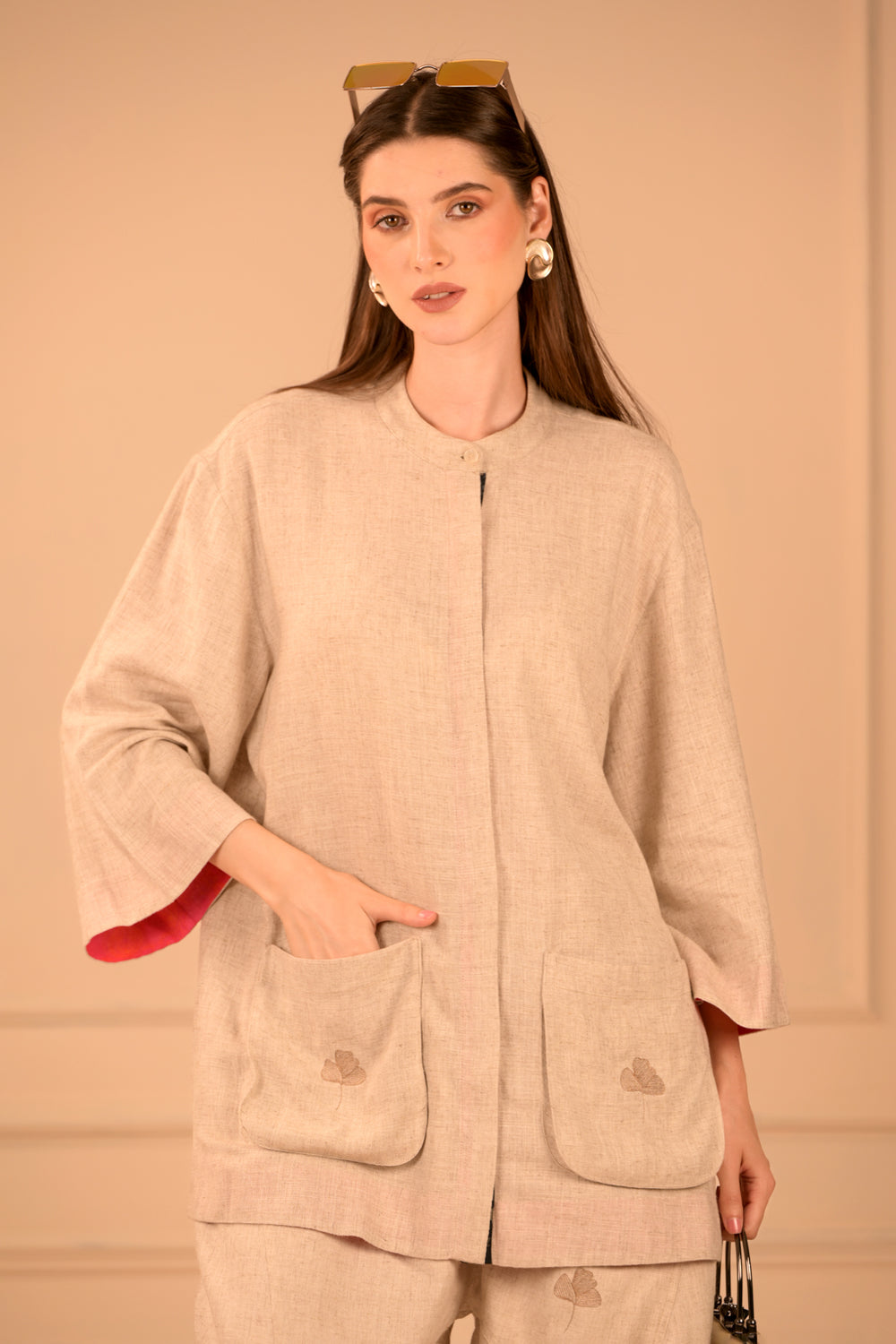 Loose Fit Linen Cotton Shirt with Embroidered Pocket
