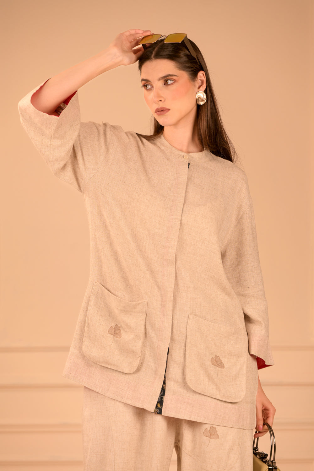 Loose Fit Linen Cotton Shirt with Embroidered Pocket