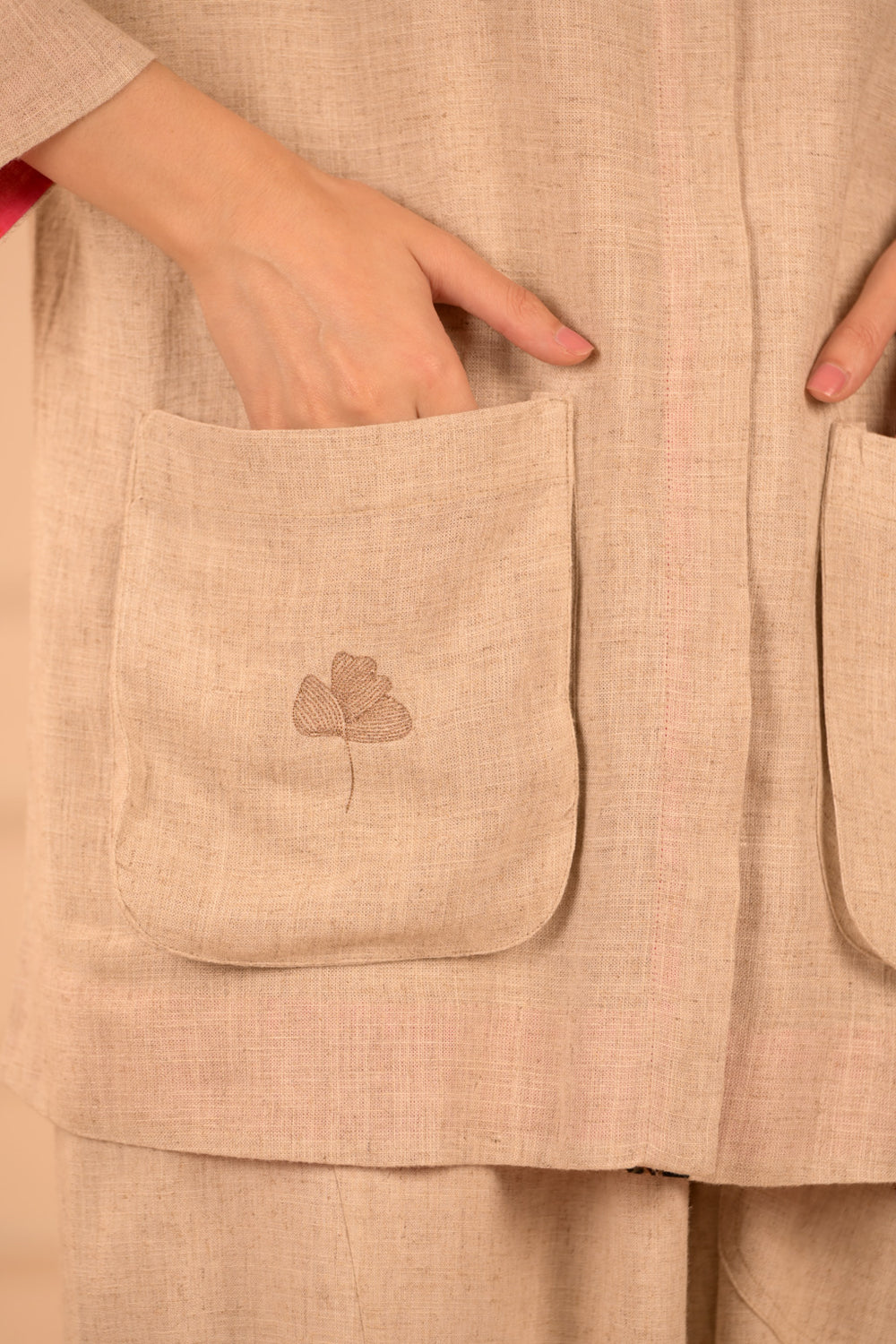 Loose Fit Linen Cotton Shirt with Embroidered Pocket