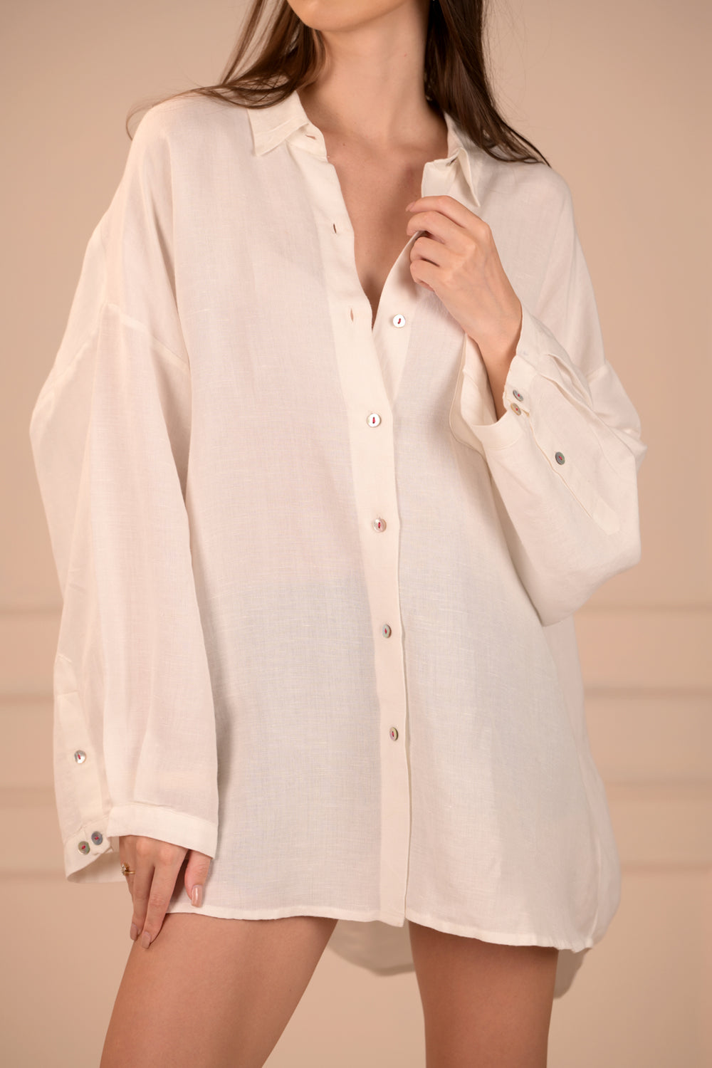 Linen Freestyle Shirt with Elephant Embroidery