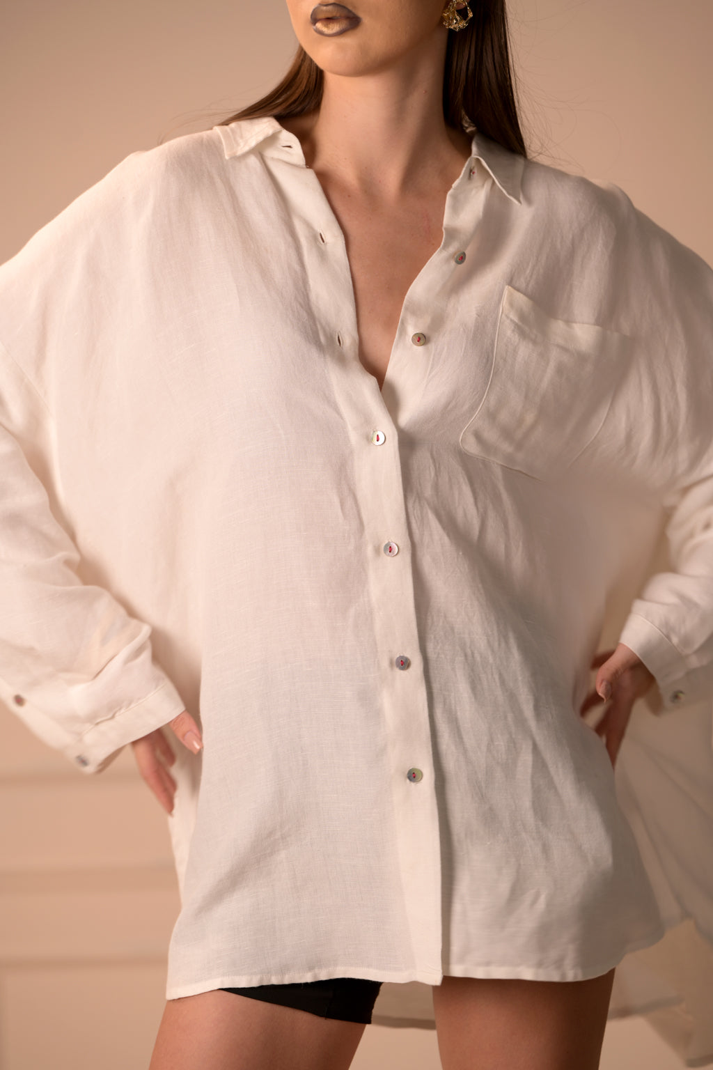 Linen Freestyle Shirt with Elephant Embroidery