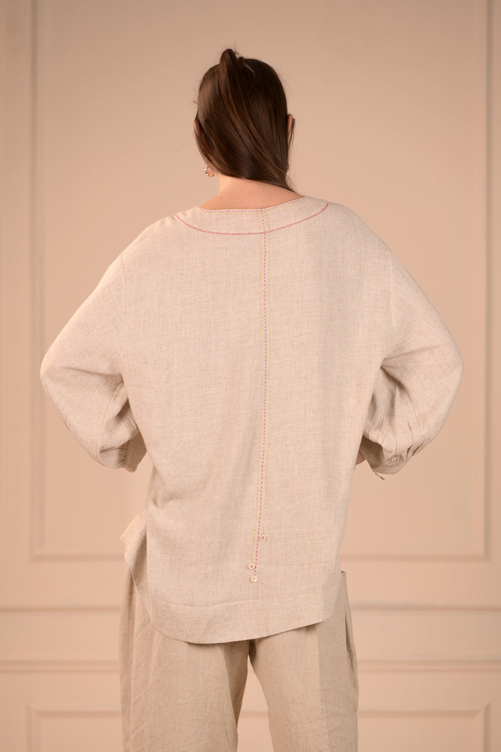 Free Flowing Linen Top with Handwork - Simply Elegant