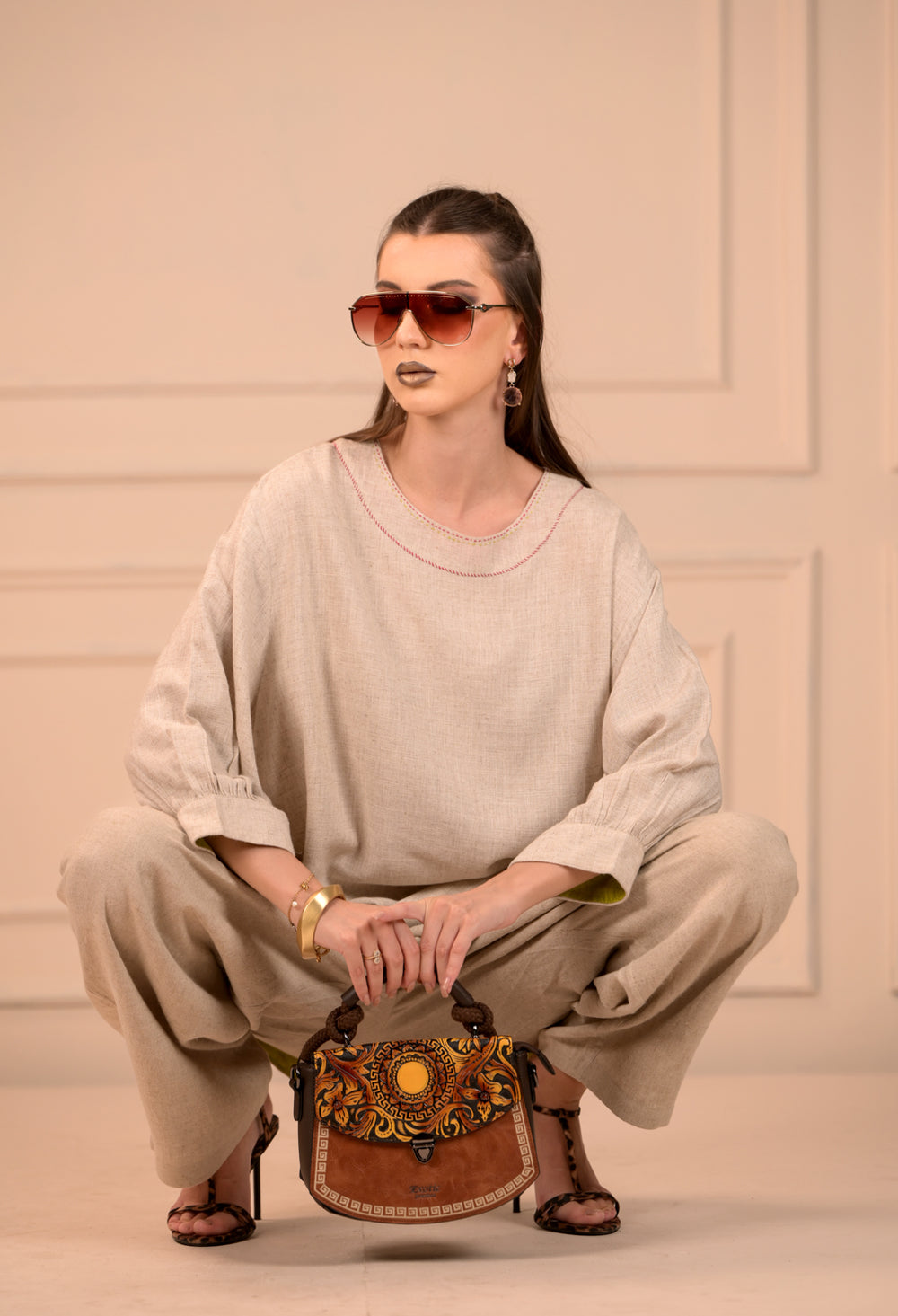 Free Flowing Linen Top with Handwork - Simply Elegant