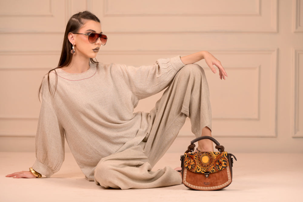 Free Flowing Linen Top with Handwork - Simply Elegant