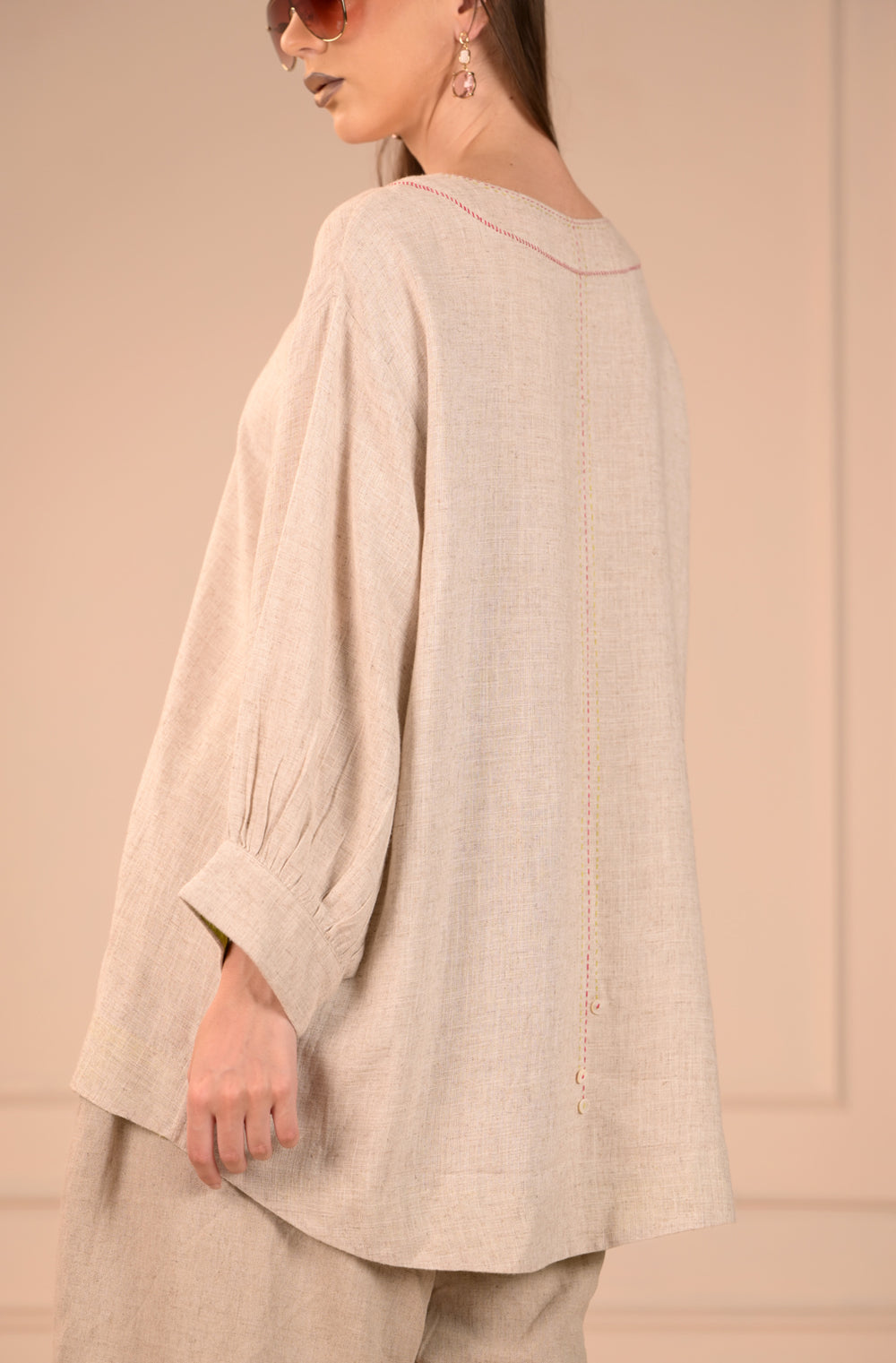 Free Flowing Linen Top with Handwork - Simply Elegant