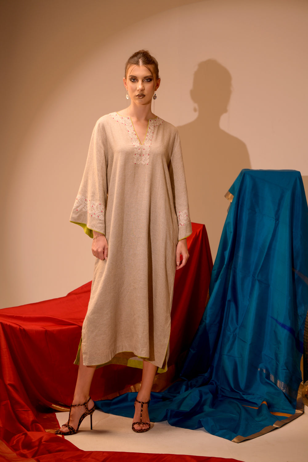 Elegant Linen Cotton Dress with touch of artisanal elegance