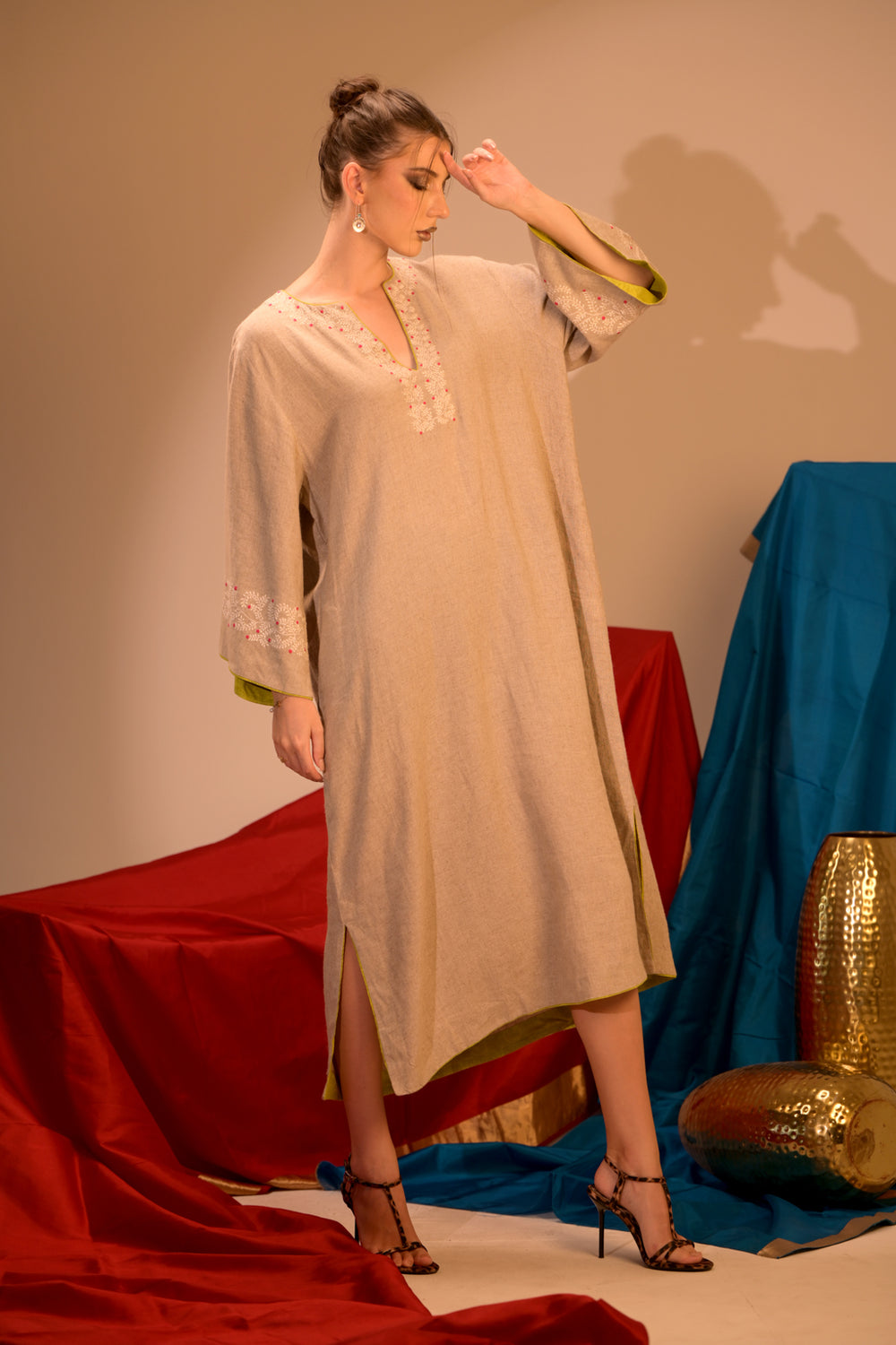 Elegant Linen Cotton Dress with touch of artisanal elegance