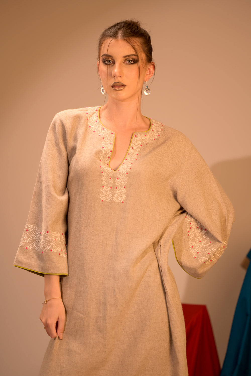 Elegant Linen Cotton Dress with touch of artisanal elegance