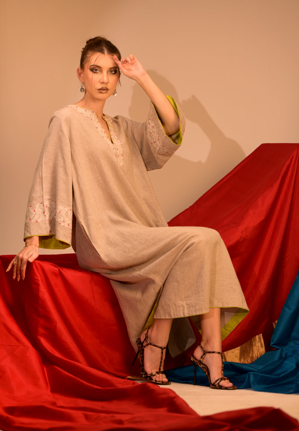 Elegant Linen Cotton Dress with touch of artisanal elegance