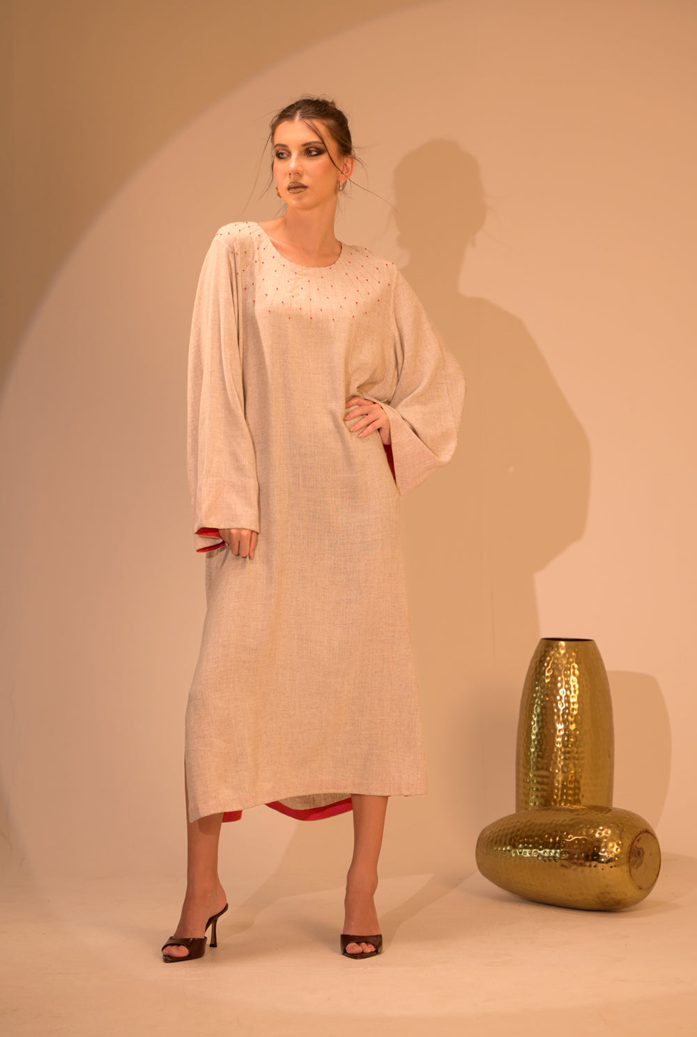 Round Neck Dress with French Knot Hand Embroidery*