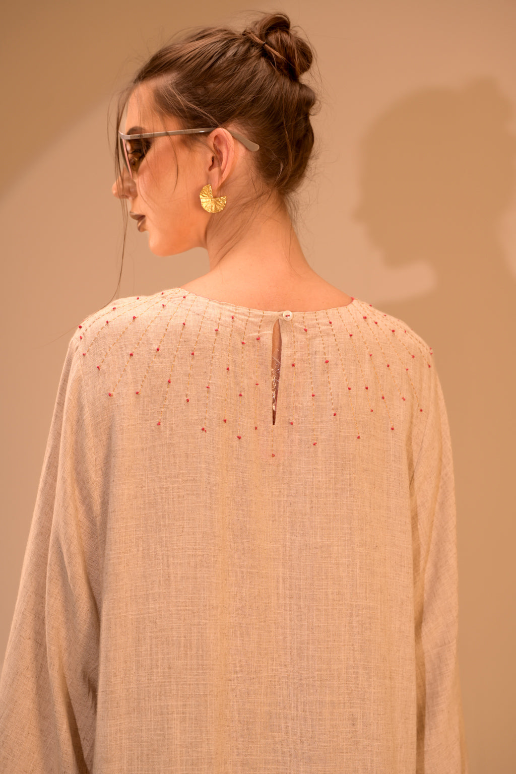 Round Neck Dress with French Knot Hand Embroidery*