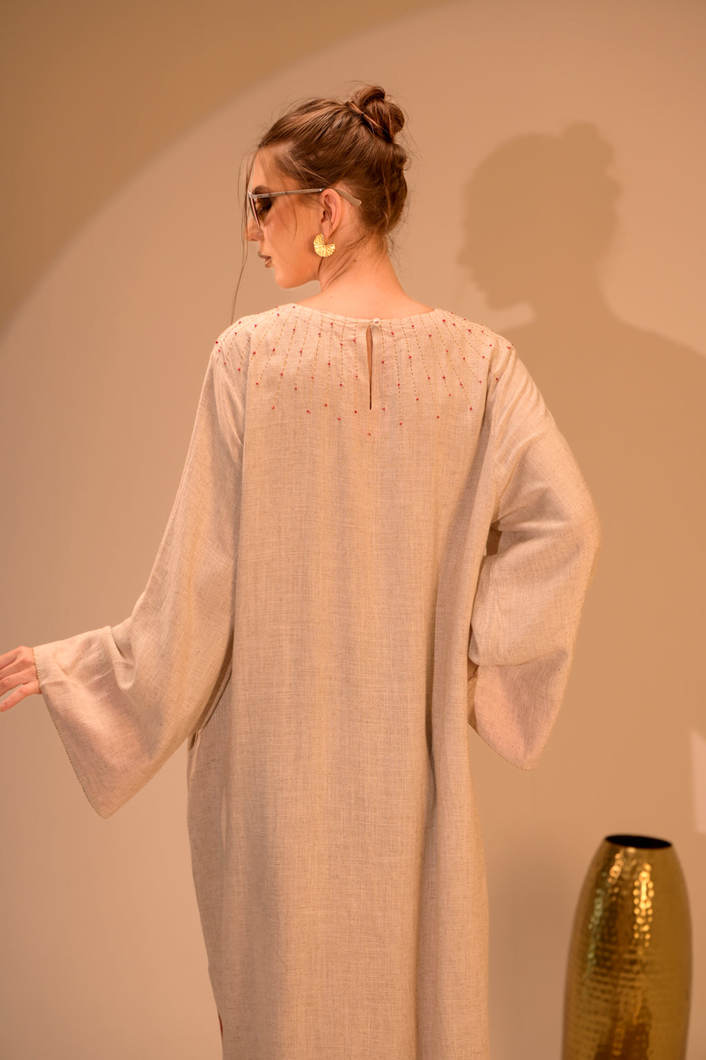 Round Neck Dress with French Knot Hand Embroidery*