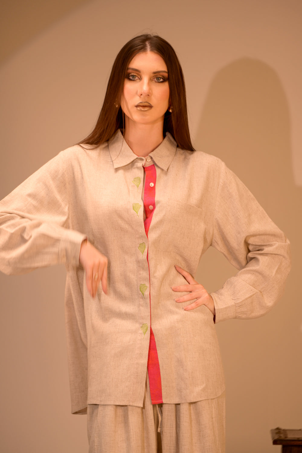 Premium Linen-Cotton Shirt with Hand Embroidered Bootas