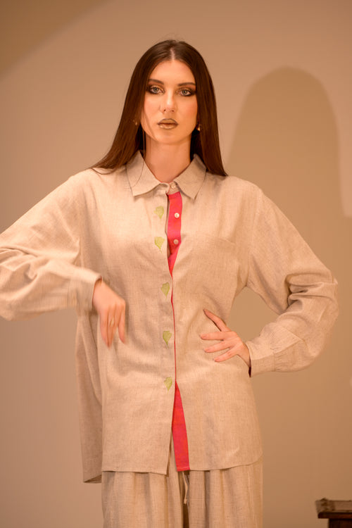 Premium Linen-Cotton Shirt with Hand Embroidered Bootas