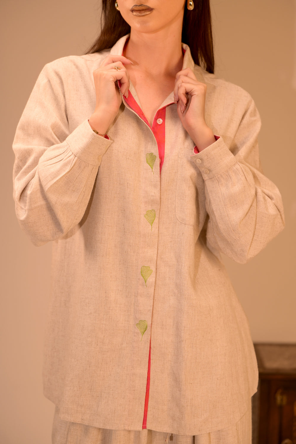 Premium Linen-Cotton Shirt with Hand Embroidered Bootas