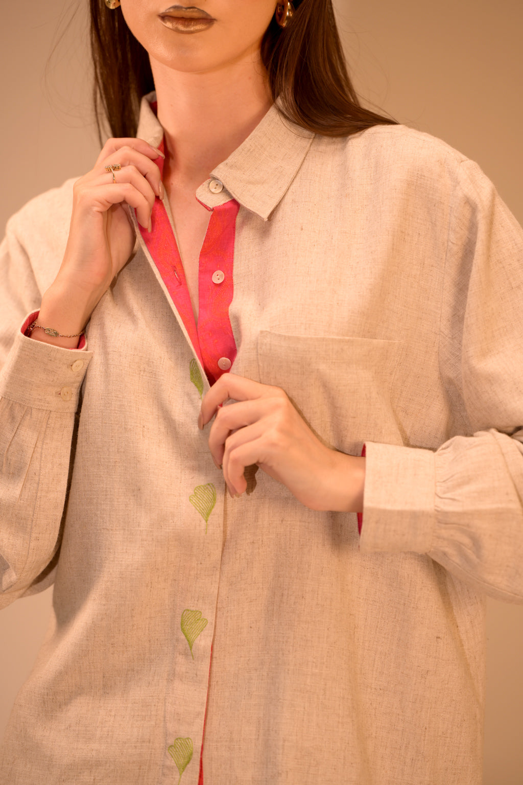 Premium Linen-Cotton Shirt with Hand Embroidered Bootas