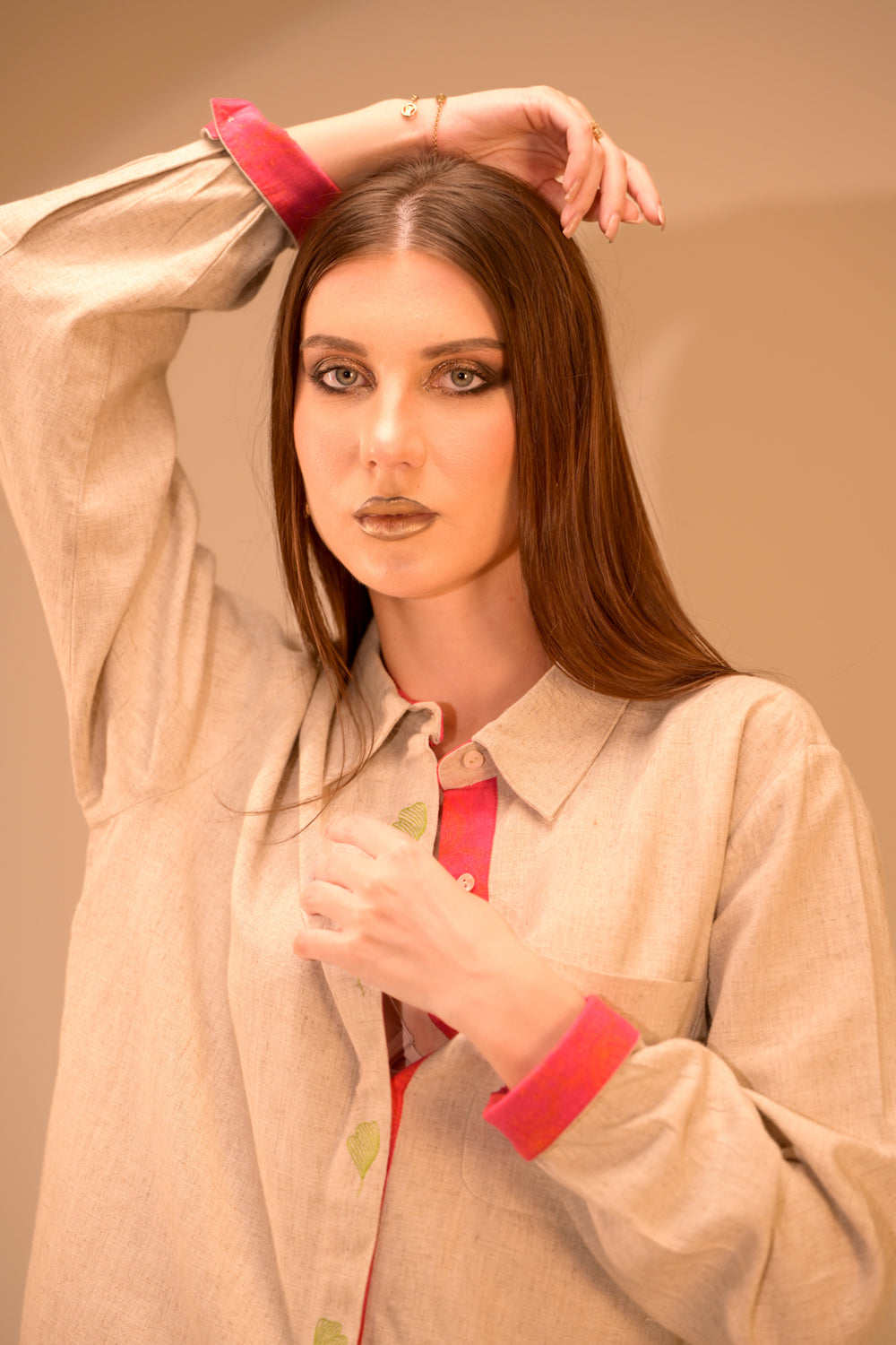 Premium Linen-Cotton Shirt with Hand Embroidered Bootas