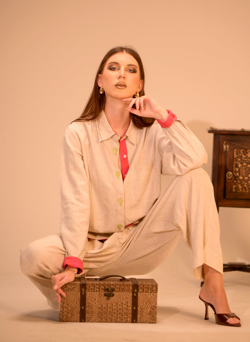 Premium Linen-Cotton Shirt with Hand Embroidered Bootas