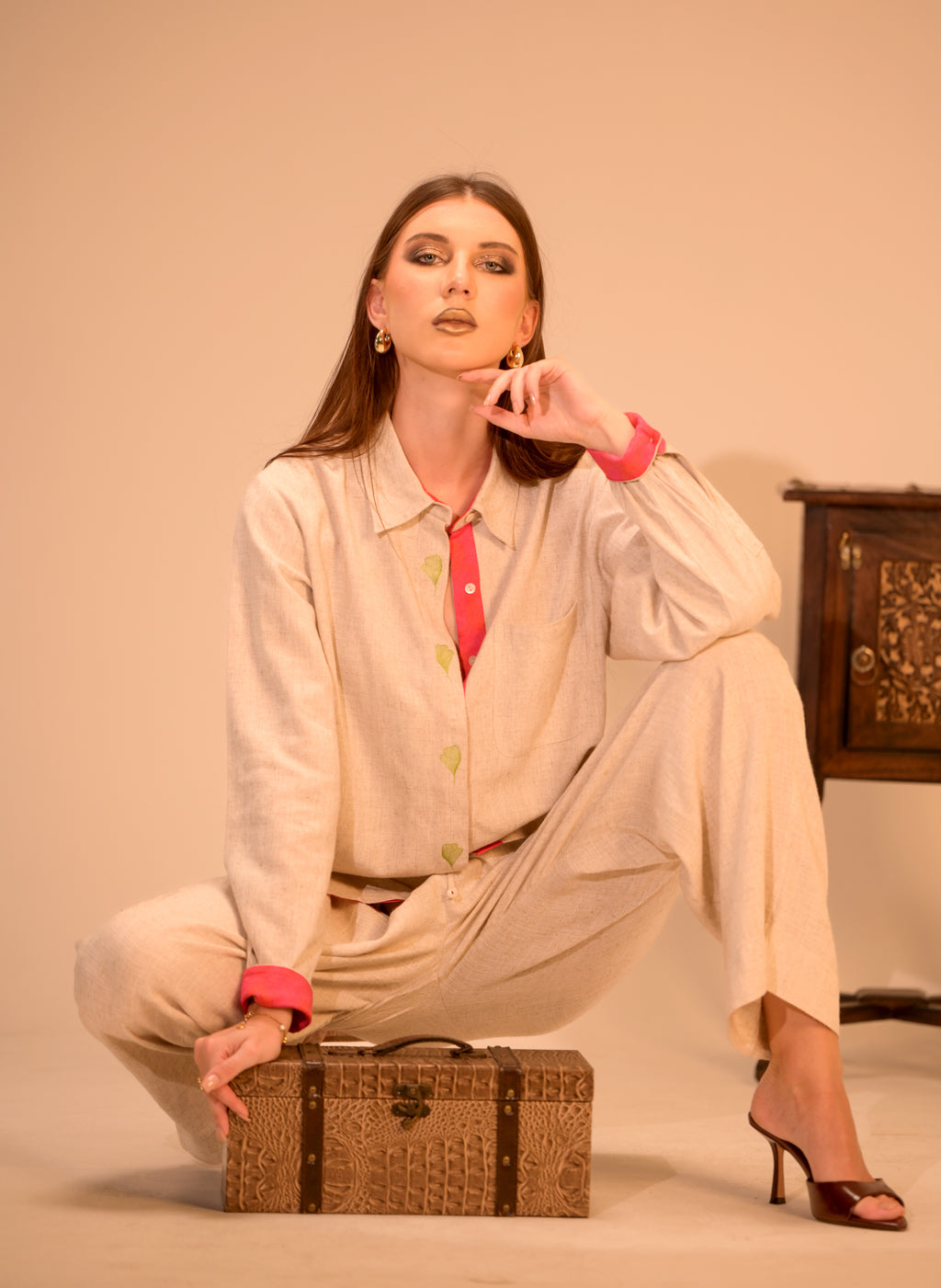 Premium Linen-Cotton Shirt with Hand Embroidered Bootas