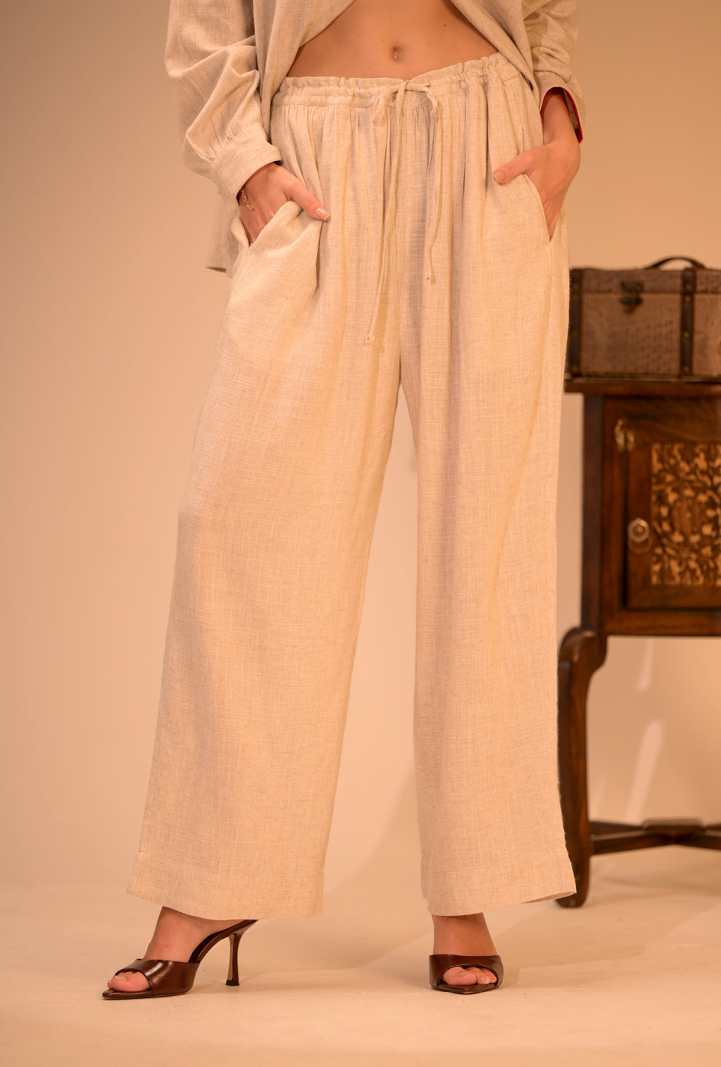 Adjustable Waist Linen Cotton Trousers (Unisex)
