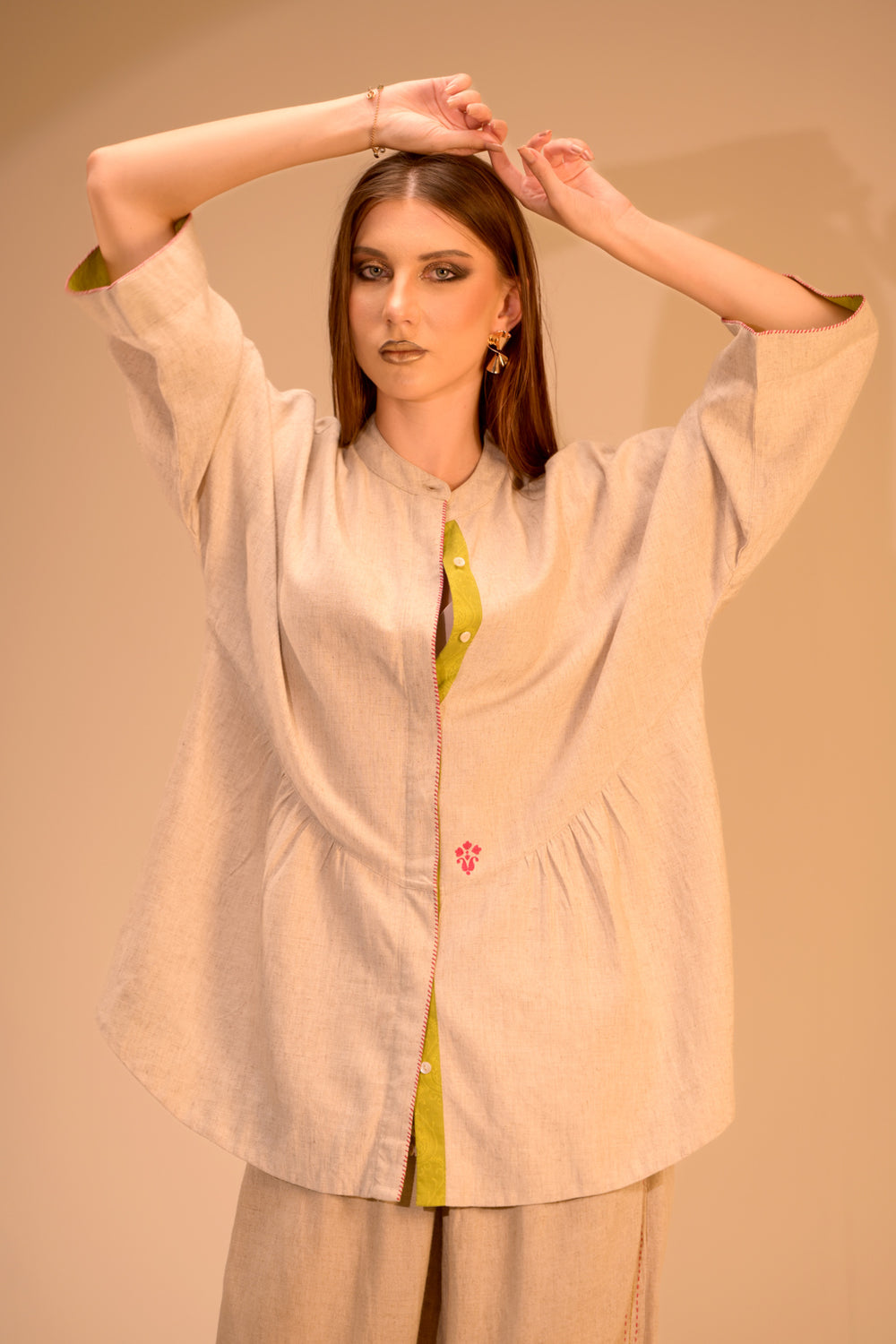 Free-Flowing Comfort Top with Embroidered Buta Design