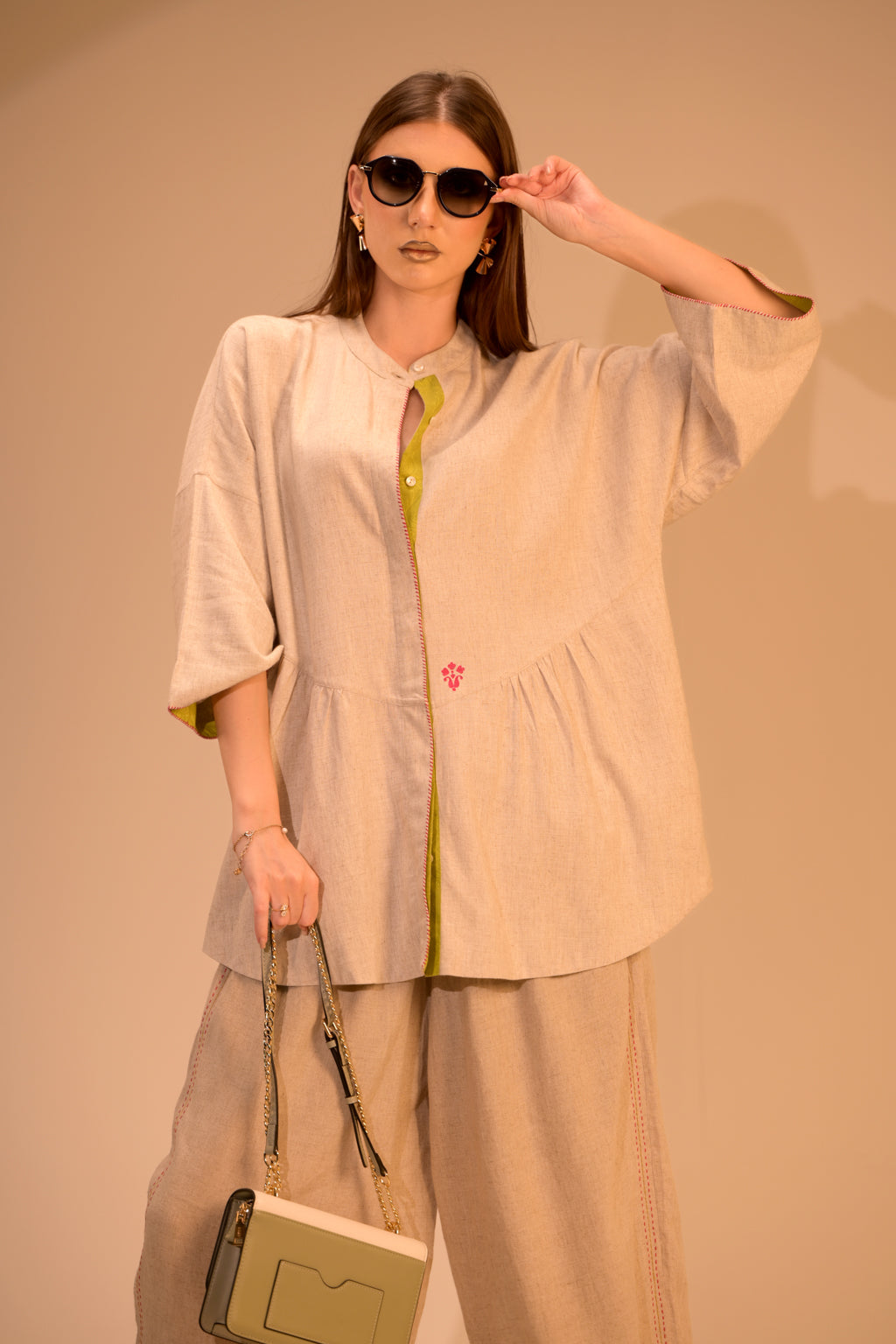 Free-Flowing Comfort Top with Embroidered Buta Design