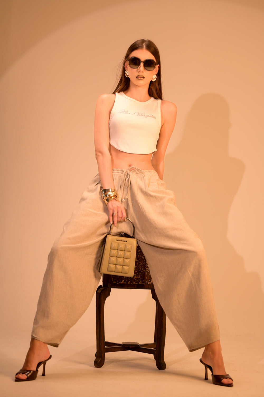 Linen Cotton Trousers with Embroidered Sides
