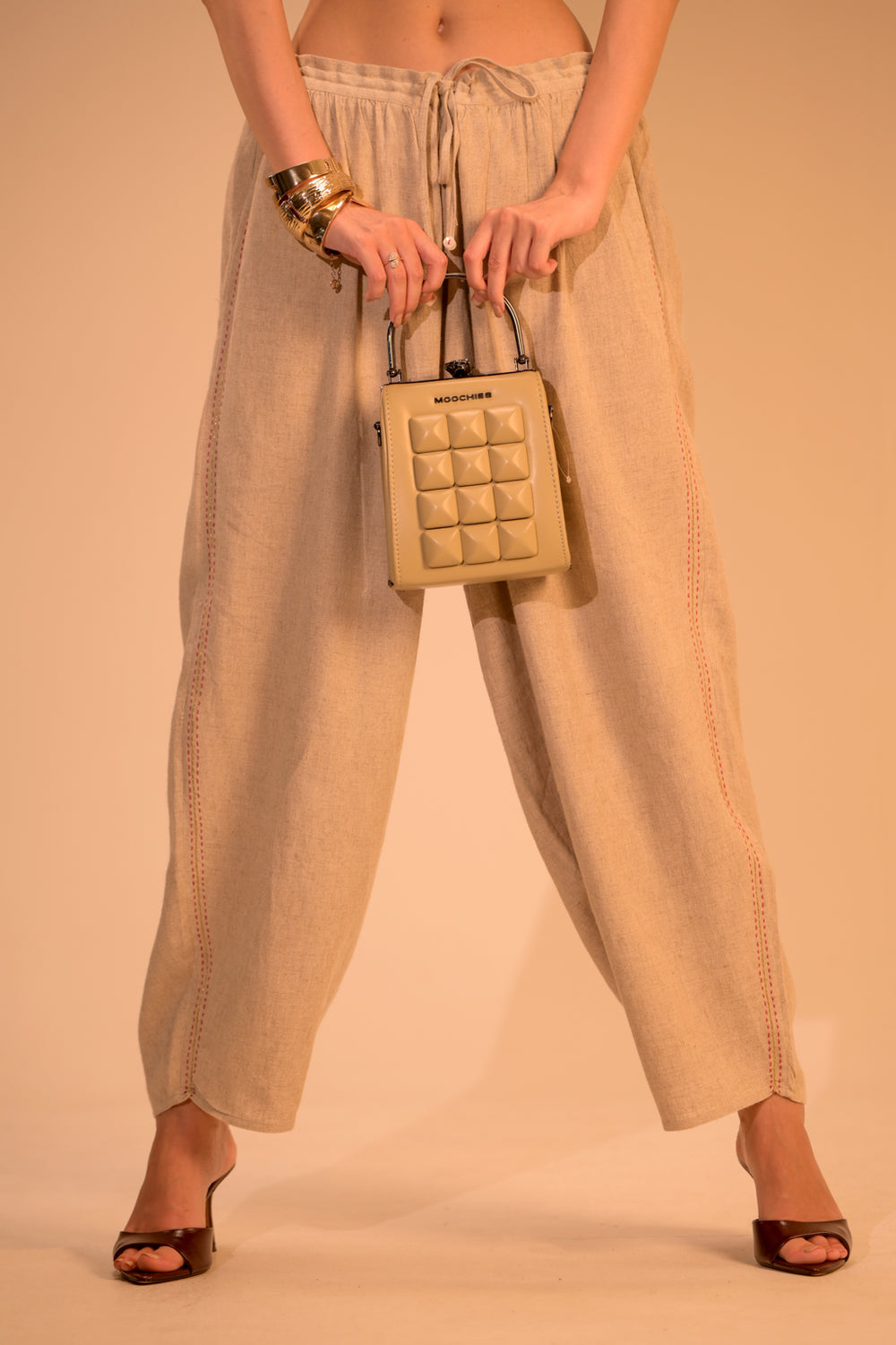 Linen Cotton Trousers with Embroidered Sides