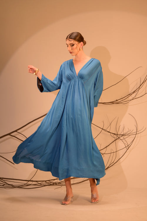 Electric Blue Rose Silk Dress
