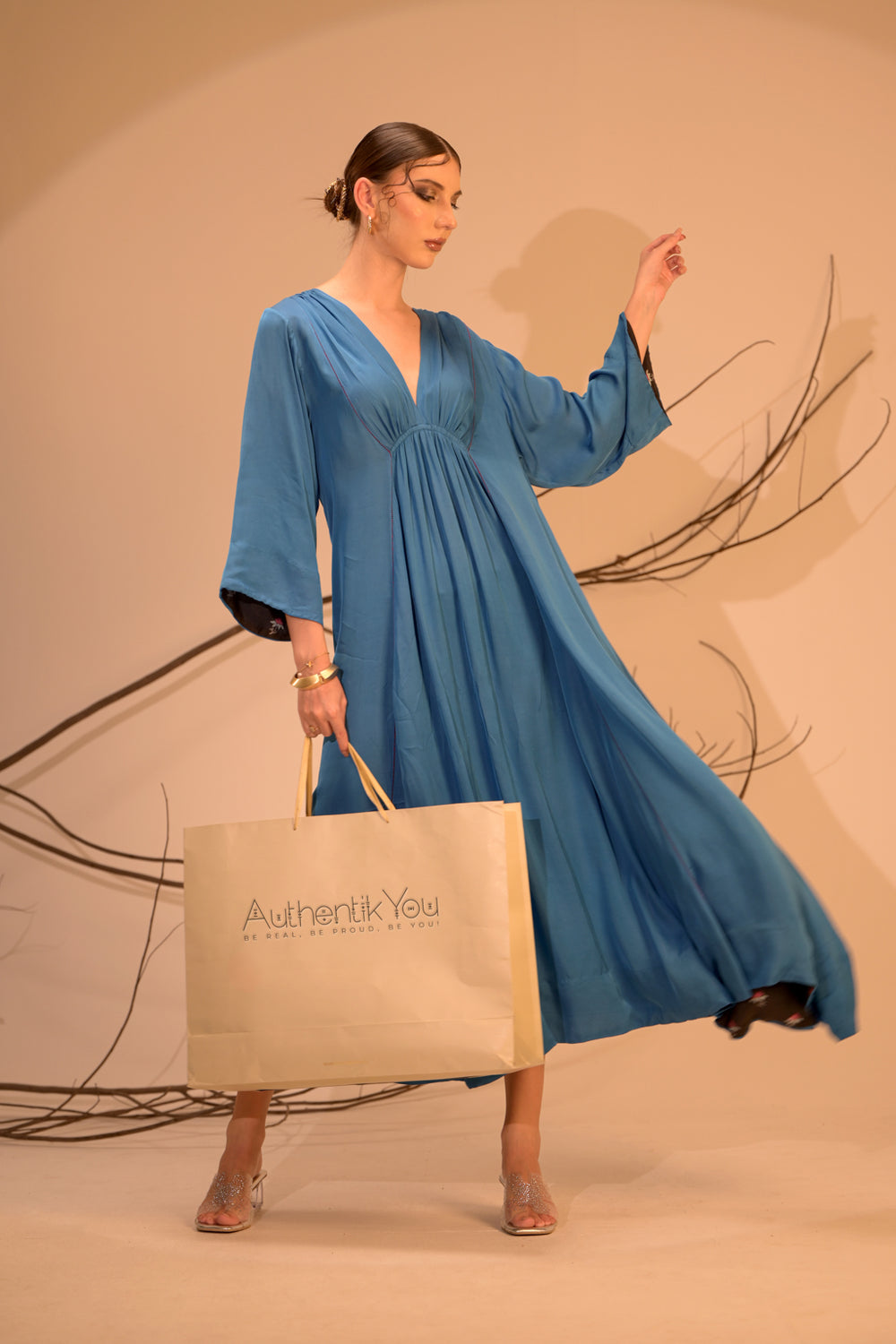 Electric Blue Rose Silk Dress
