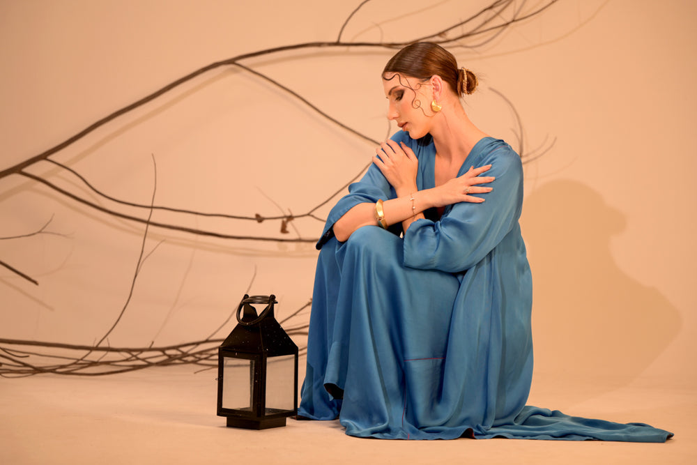 Electric Blue Rose Silk Dress