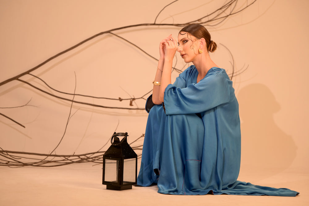 Electric Blue Rose Silk Dress