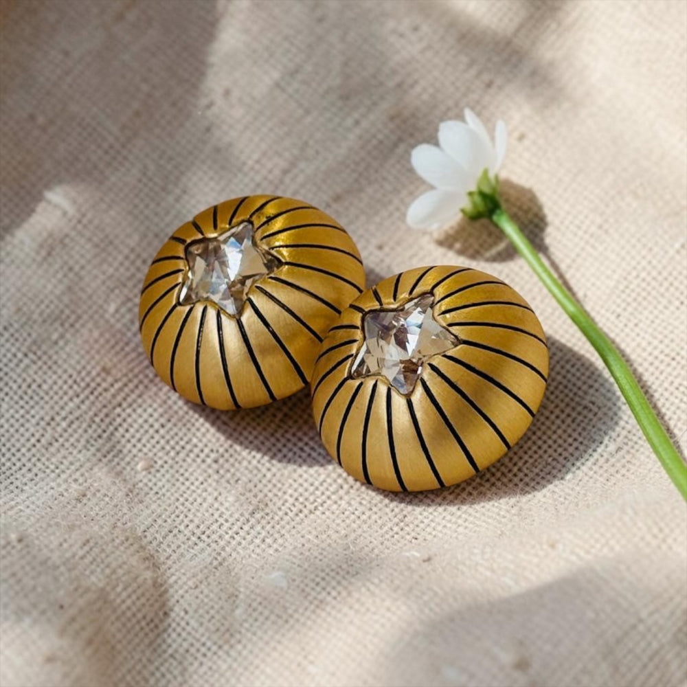 Shyam Sona — Sunburst Copper Stud Earrings with Faceted Stone