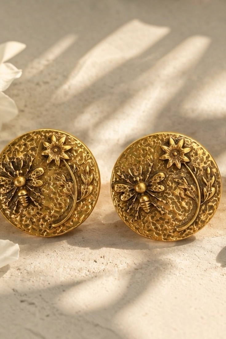 Rustic Gold Floral Earrings