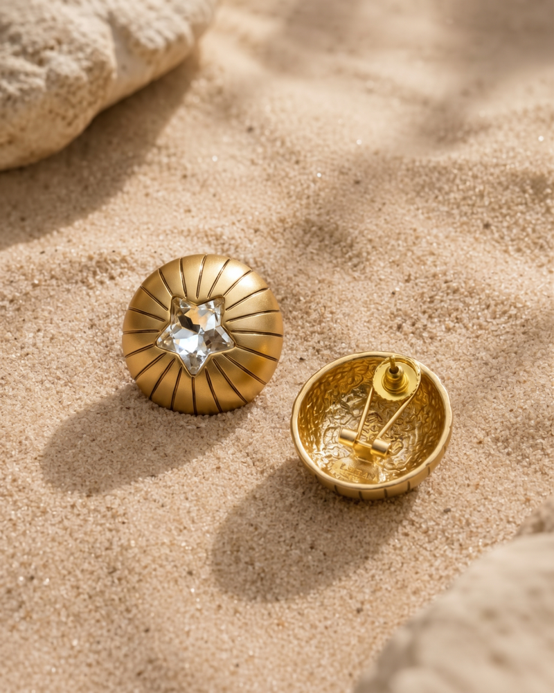Shyam Sona — Sunburst Copper Stud Earrings with Faceted Stone