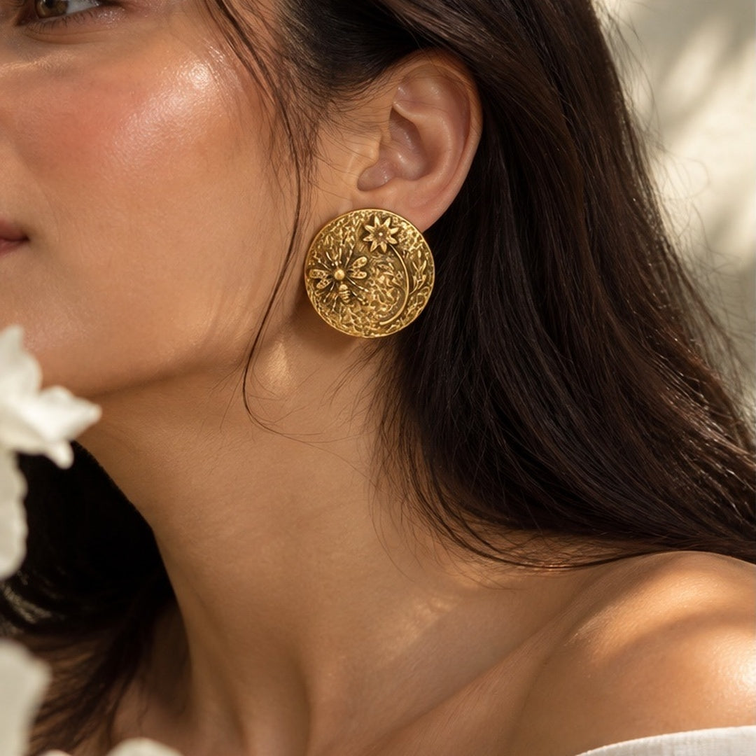 Rustic Gold Floral Earrings